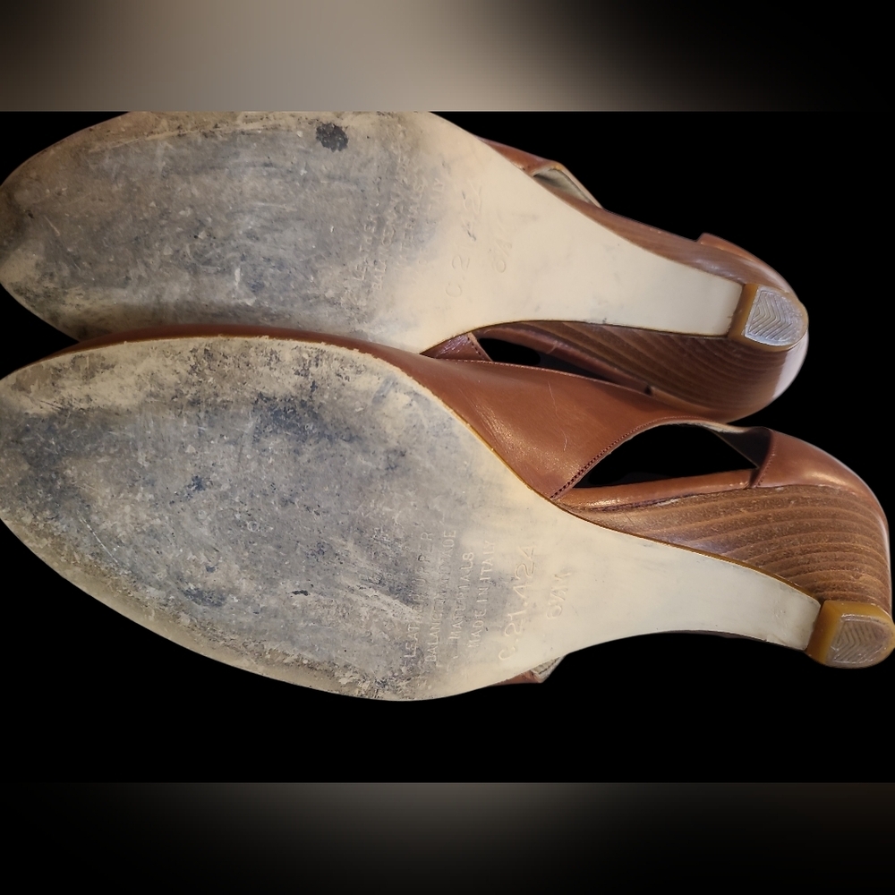 Brown Leather Peep-Toe Women's Flats - Picture 5 of 5